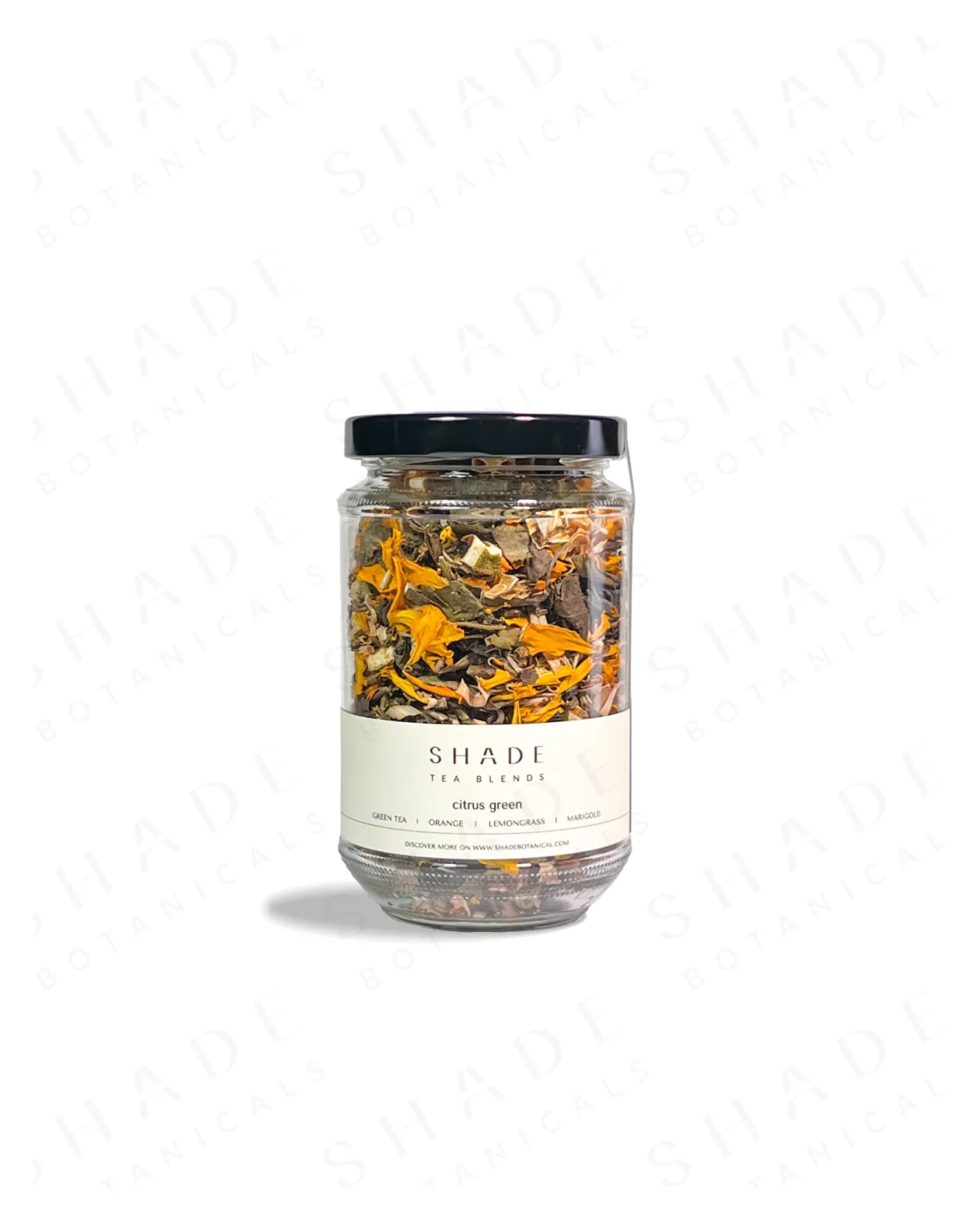 SHADE_Botanicals_-_Loose_Leaf_Tea_Blends_-_Drinking_Lifetyle_-_330_mL_Recyled_Glass_Jar_-_Citrus_Green_Variant